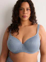Blue Lace Underwire Padded T-Shirt Bra - tiVOGLIO