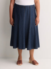 Dark Denim Fit and Flare Midi Skirt - d/C JEANS