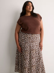 Leopard Pleated Midi Skirt