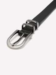 Black Faux Leather Belt with Double Metal Loop