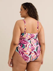 Foliage-Print Twisted Bandeau One-Piece Swimsuit
